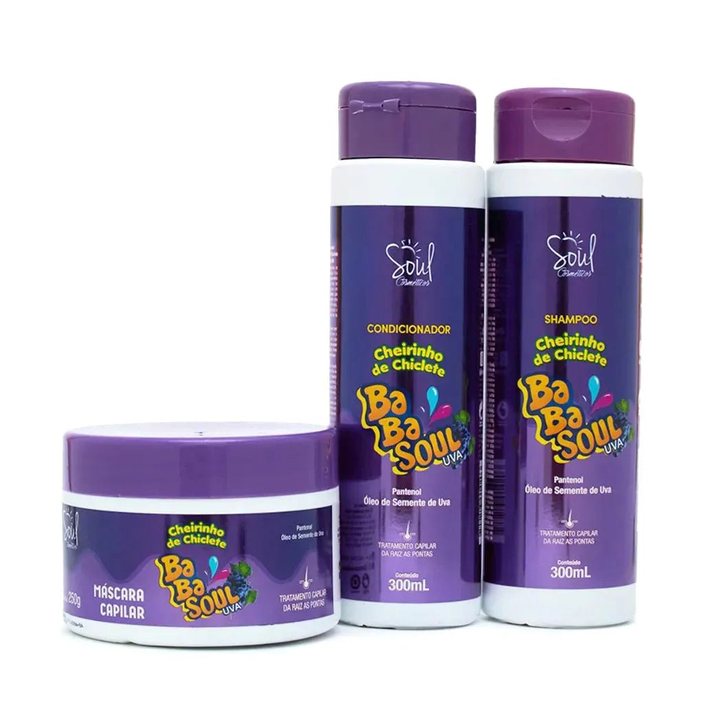 Kit Capilar Babasoul Soul Cosmetics Shampoo + Condicionador + Máscara Uva