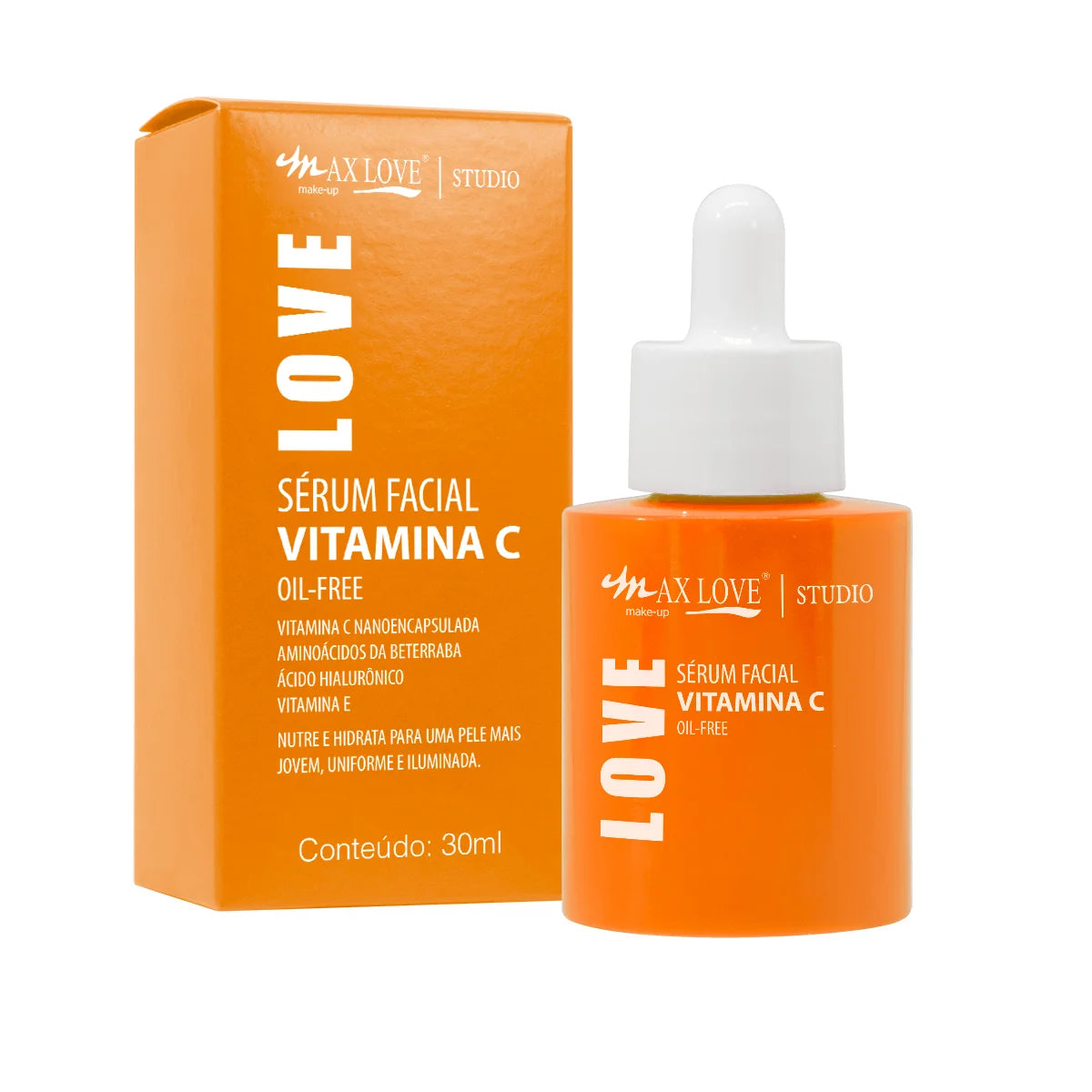 Kit com 3 Séruns Faciais Max Love Rosa Mosqueta + Vitamina C + Clareador