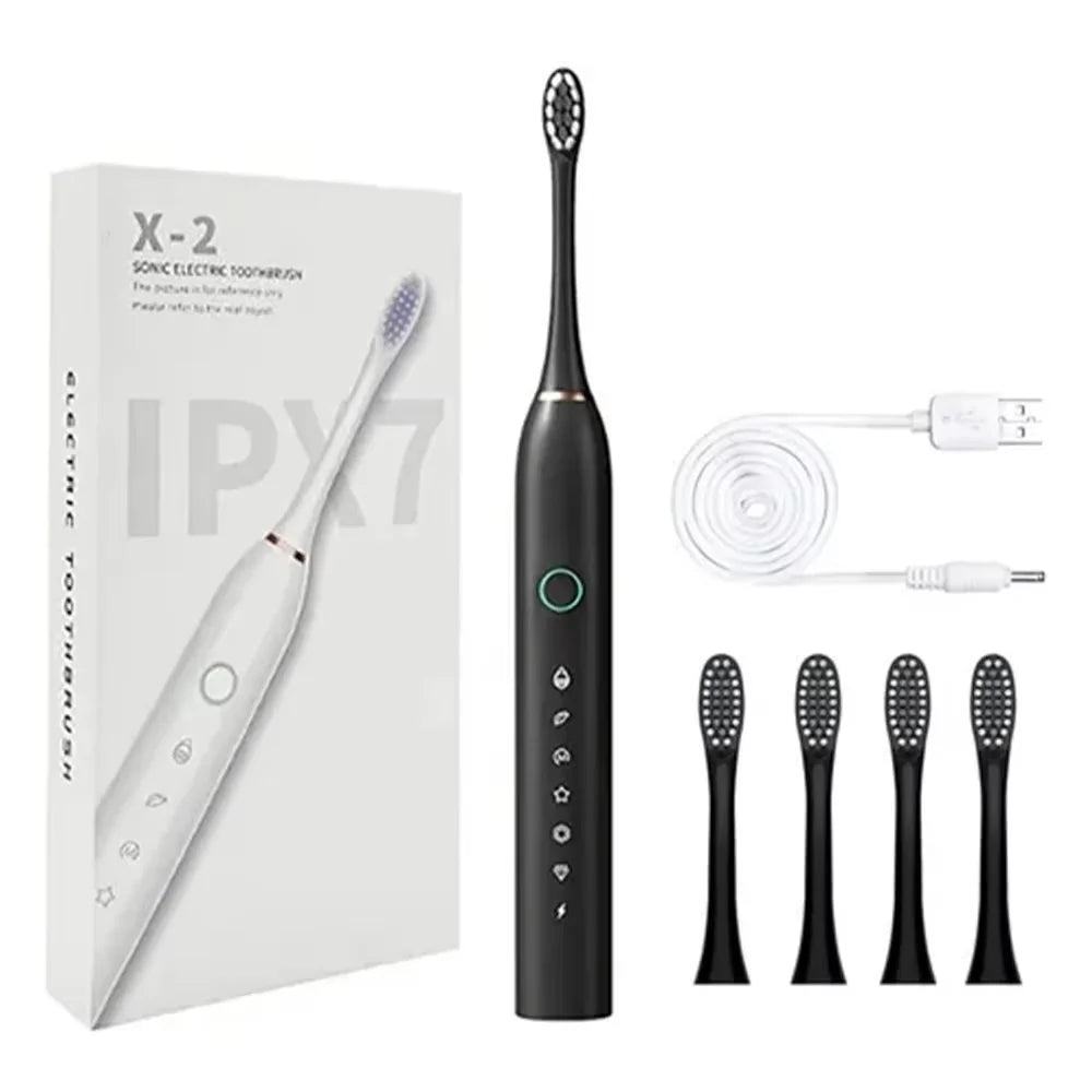 Escova de Dentes Elétrica Sônica IPX7 com 4 Refis
