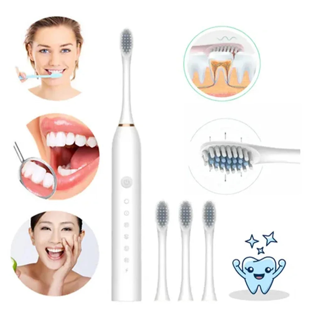 Escova de Dentes Elétrica Sônica IPX7 com 4 Refis