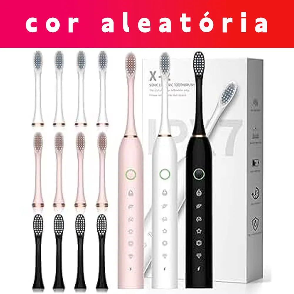 Escova de Dentes Elétrica Sônica IPX7 com 4 Refis