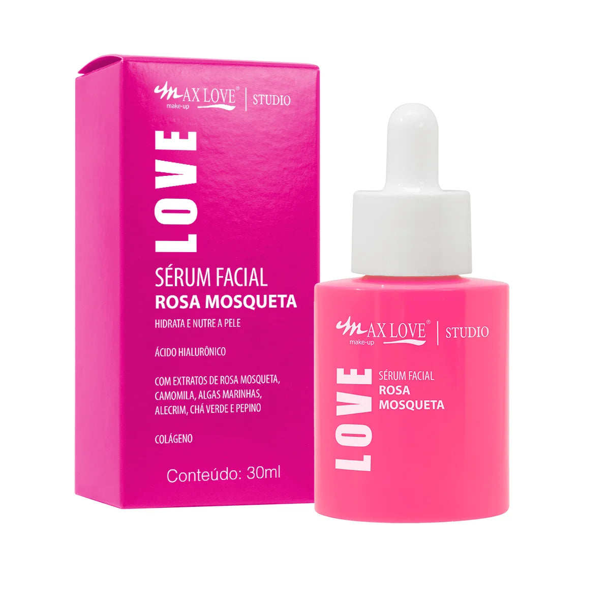 Kit com 3 Séruns Faciais Max Love Rosa Mosqueta + Vitamina C + Clareador