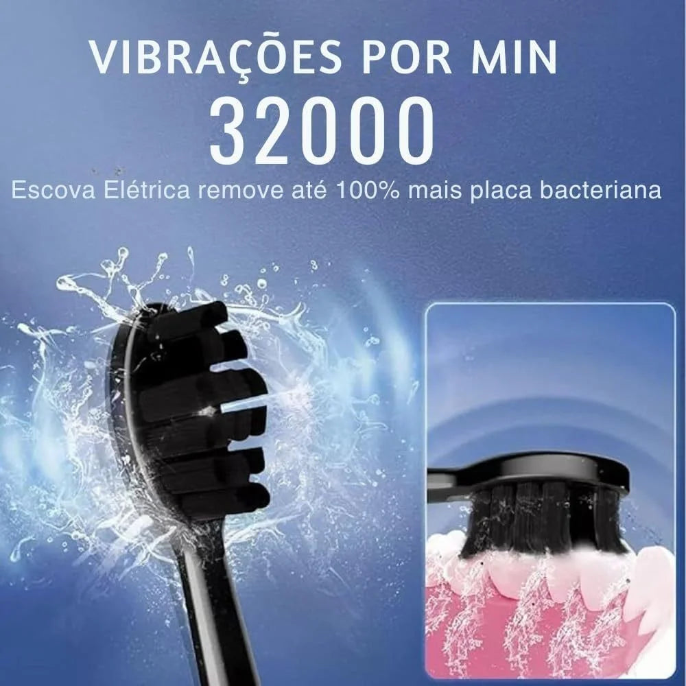 Escova de Dentes Elétrica Sônica IPX7 com 4 Refis