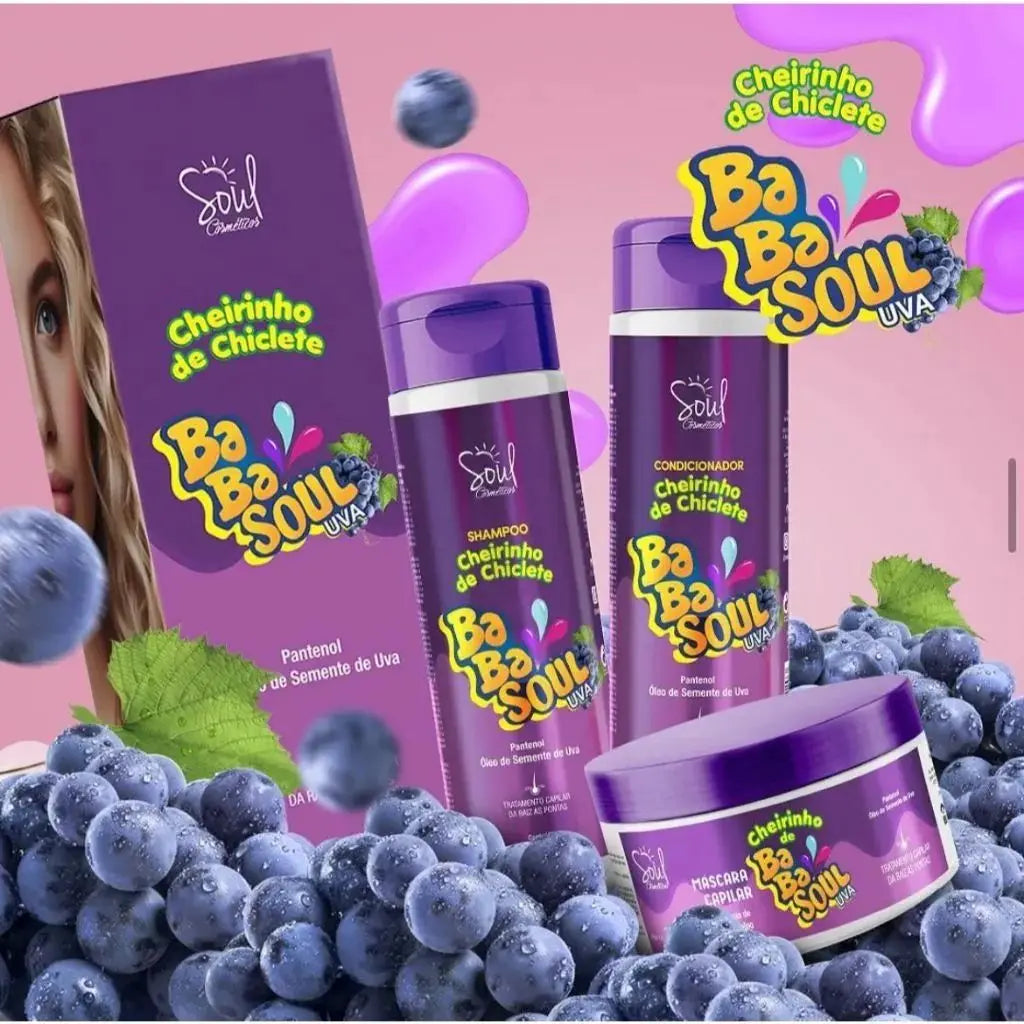Kit Capilar Babasoul Soul Cosmetics Shampoo + Condicionador + Máscara Uva