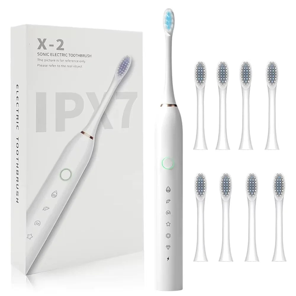 Escova de Dentes Elétrica Sônica IPX7 com 4 Refis