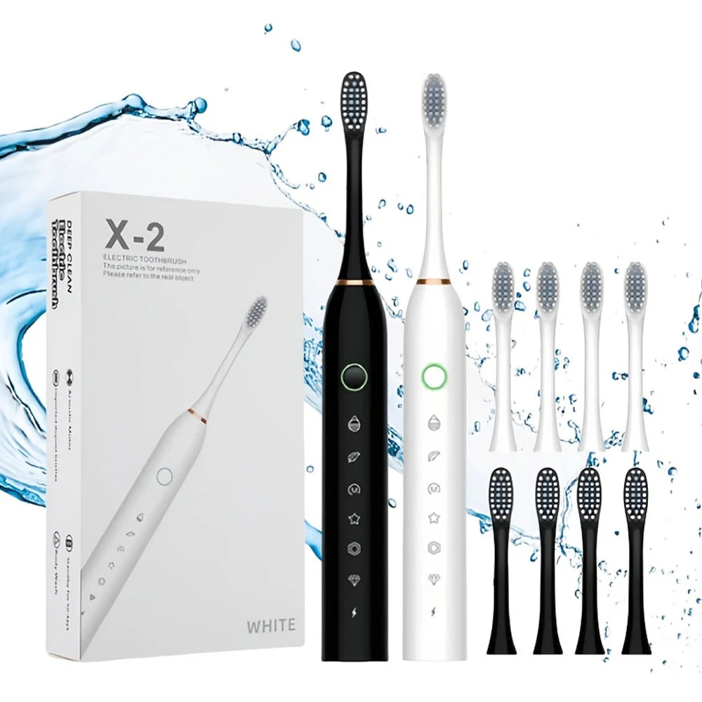 Escova de Dentes Elétrica Sônica IPX7 com 4 Refis
