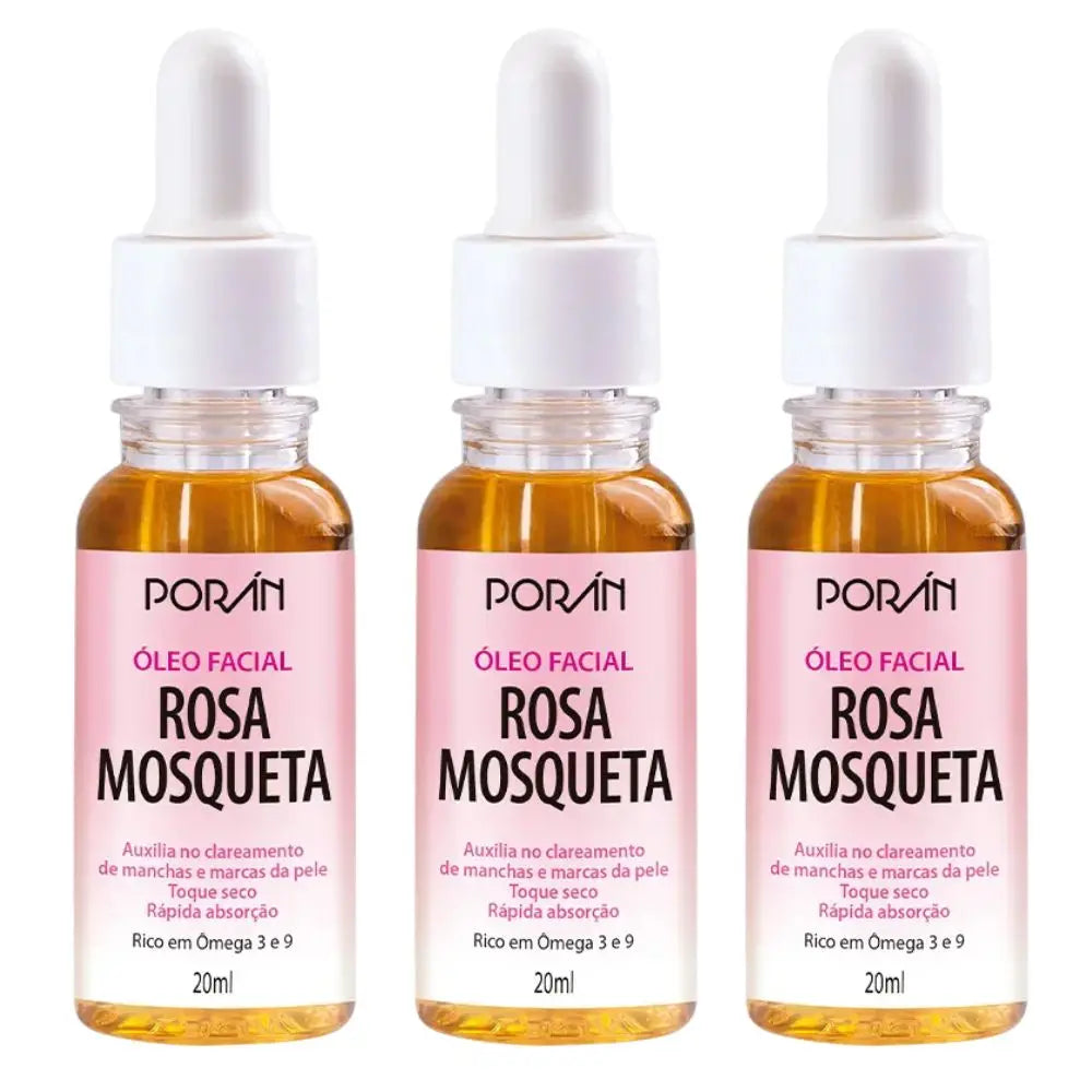 Kit com 3 Óleos Faciais de Rosa Mosqueta Vegano Porán 20ml