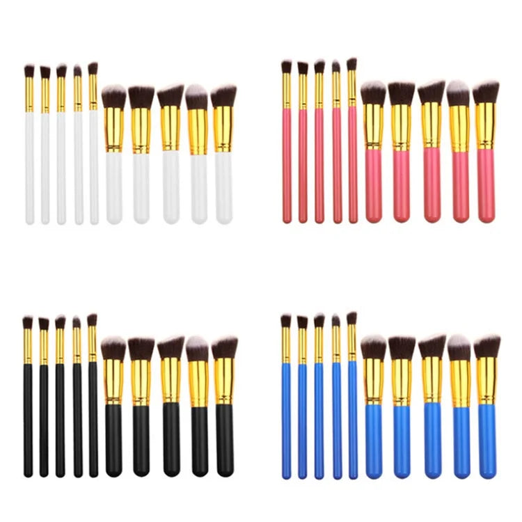Kit com 10 Pincéis Profissionais Kabuki para Maquiagem
