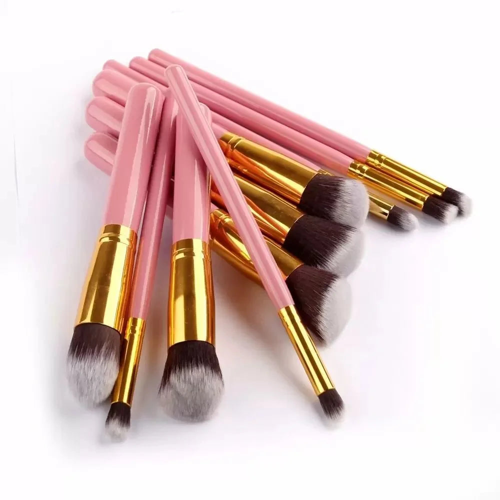 Kit com 10 Pincéis Profissionais Kabuki para Maquiagem