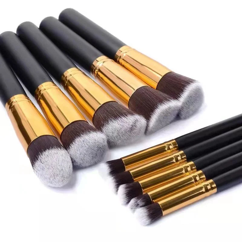 Kit com 10 Pincéis Profissionais Kabuki para Maquiagem