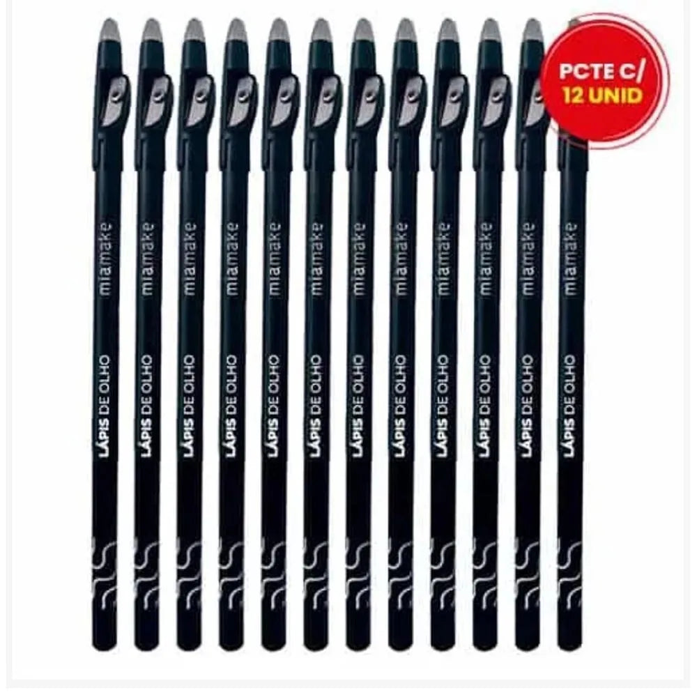 Kit com 12 Lápis de Olho Preto Mia Make 282 com Apontador
